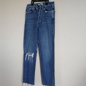 Re/Done Distressed Blue Straight Leg Jeans